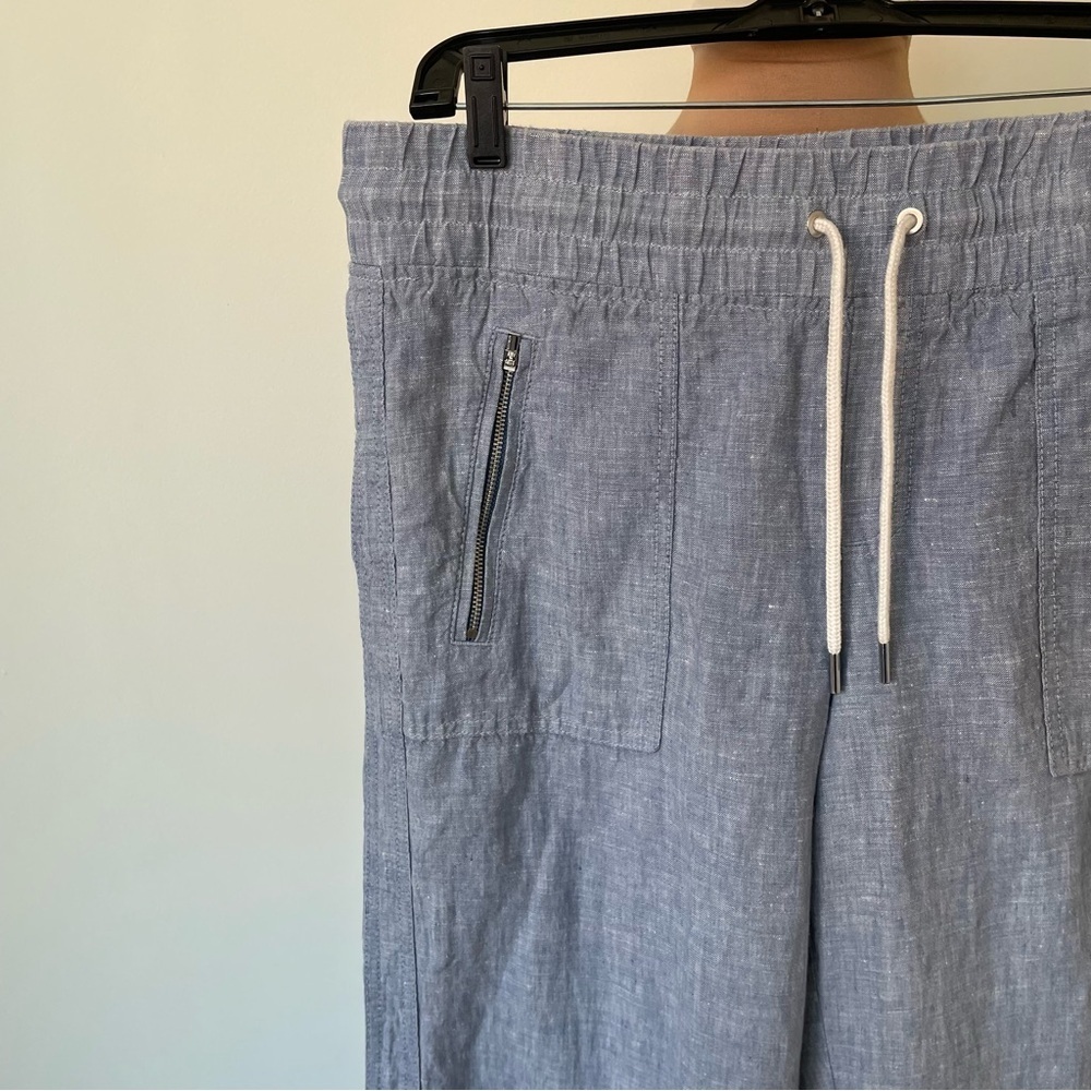 Athleta Cabo Linen Wide Leg Chambray Blue Zipper Pocket Pants #447244 EUC Size 8 - Picture 7 of 12